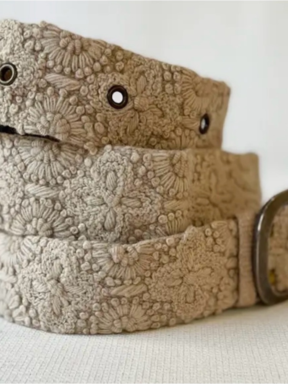 Embroidered Floral Textured Belt in Beige size MEDIUM 41” long